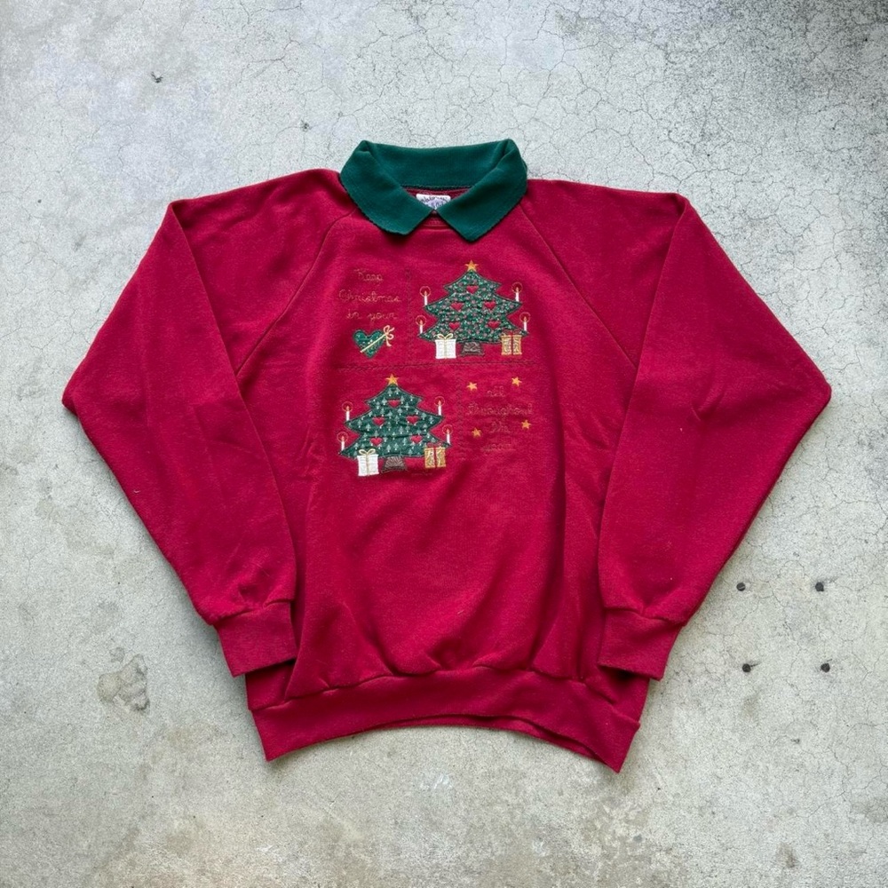 Vintage 90’s Valerie’s Folk Art Appliqué Christmas Embroidered Patch Sweater
